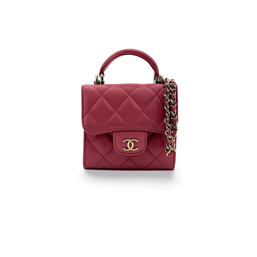 Chanel Square Classic Flap Top Handle Clutch with Chain Quilted Lambskin
